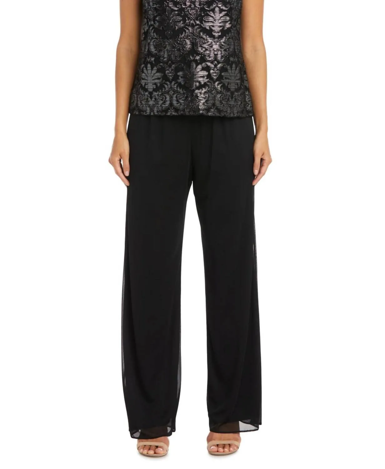 3-Piece Beaded Neck Duster Pants Set In Black Silver