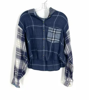 American Eagle Outftrs Size M Navy/Blue Plaid Blocked Tops Blouse
