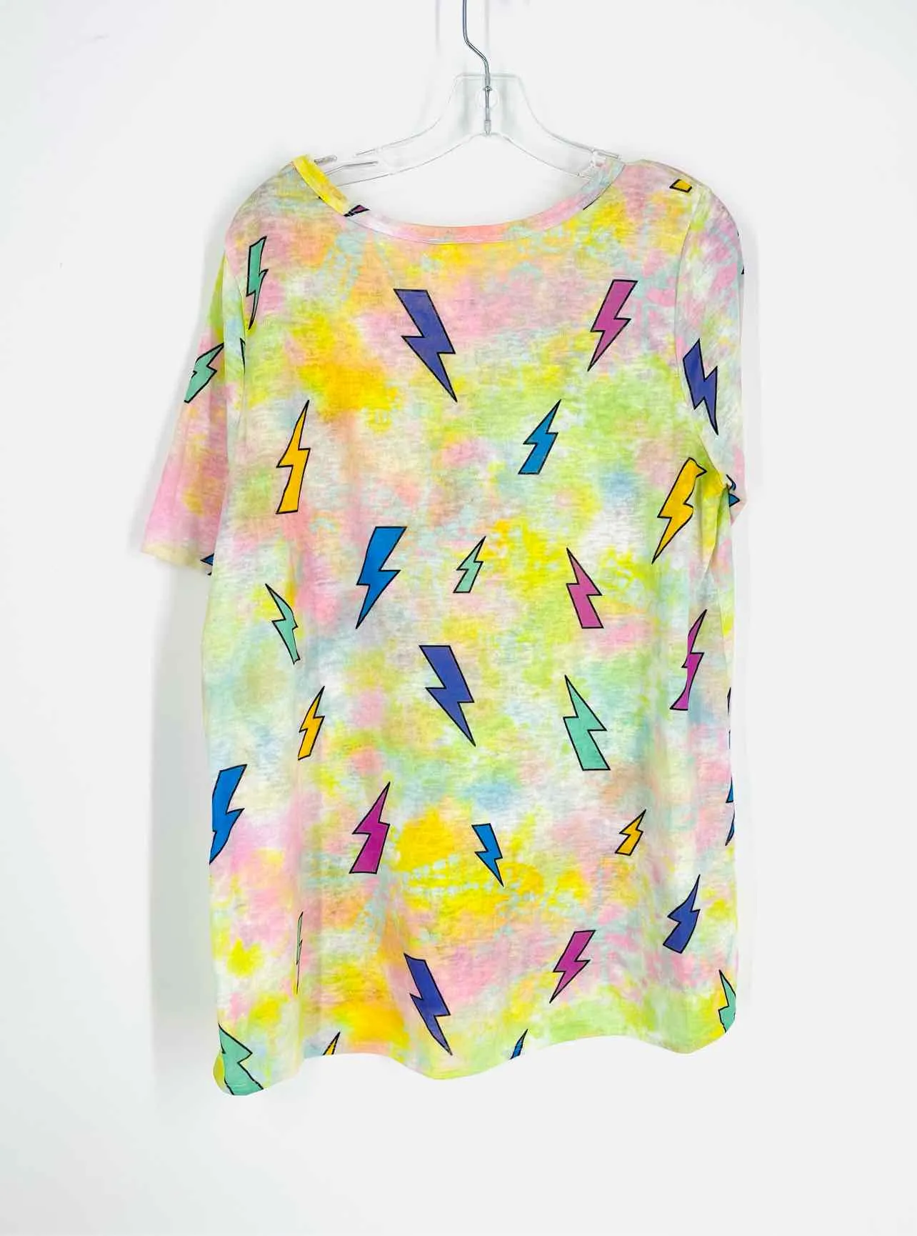 BiBi Size XL Pink/Multi Lightning Bolt Tie Dye Tops Top-Short Sleeve