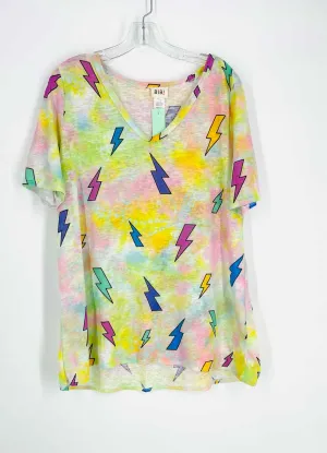 BiBi Size XL Pink/Multi Lightning Bolt Tie Dye Tops Top-Short Sleeve