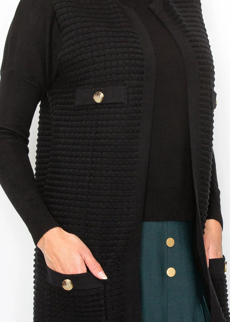Black Knit Vest with Gold Button Details