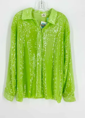 Blue Buttercup Size L Lime Green Sequined NEW Tops Blouse