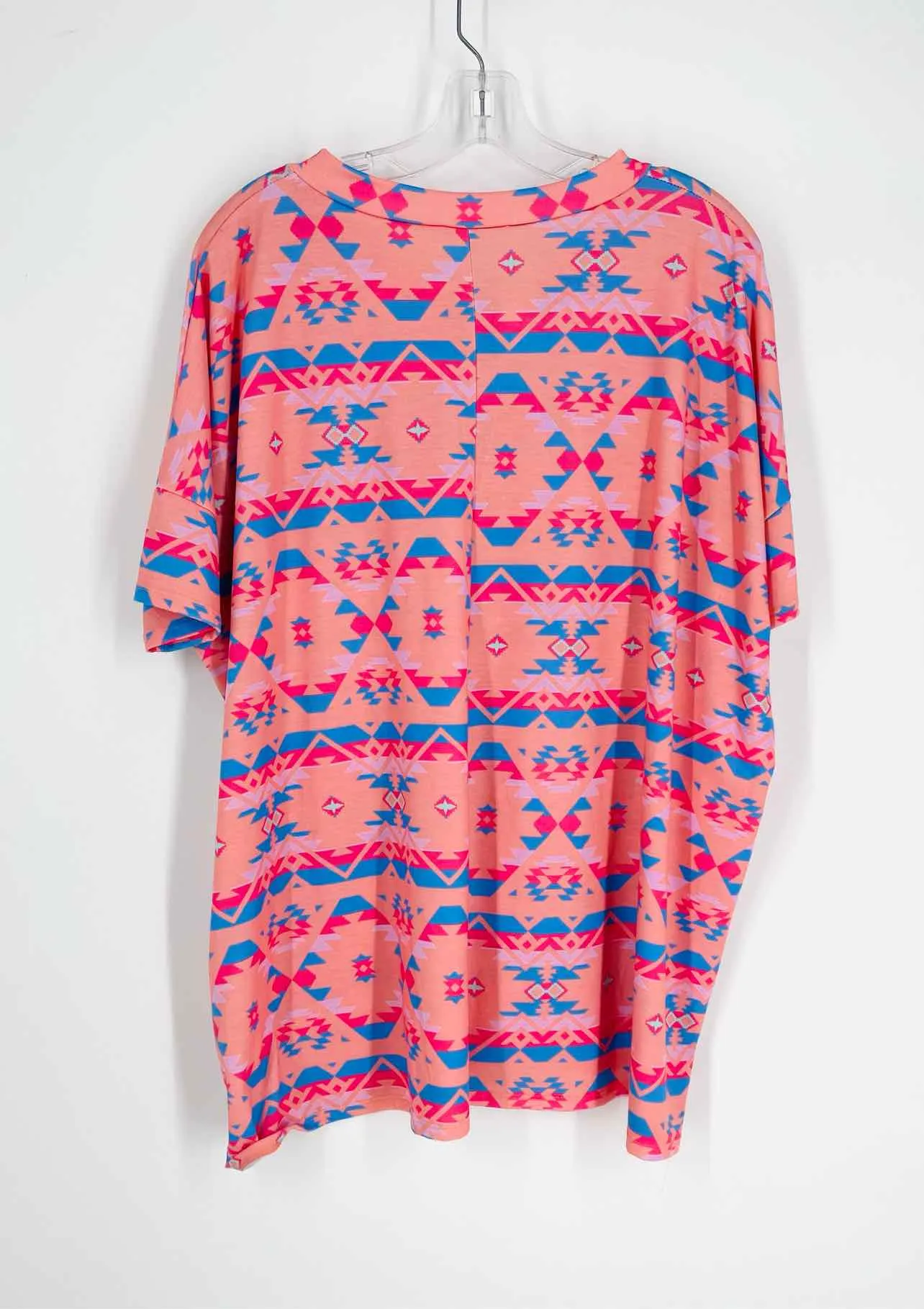 Bombom Size L Coral/Blue Southwestern Tops Top-Short Sleeve