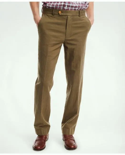 Brooks Brothers Men's Clark Straight-Fit Stretch Cotton Linen Chino Pants Olive Brooks Brothers