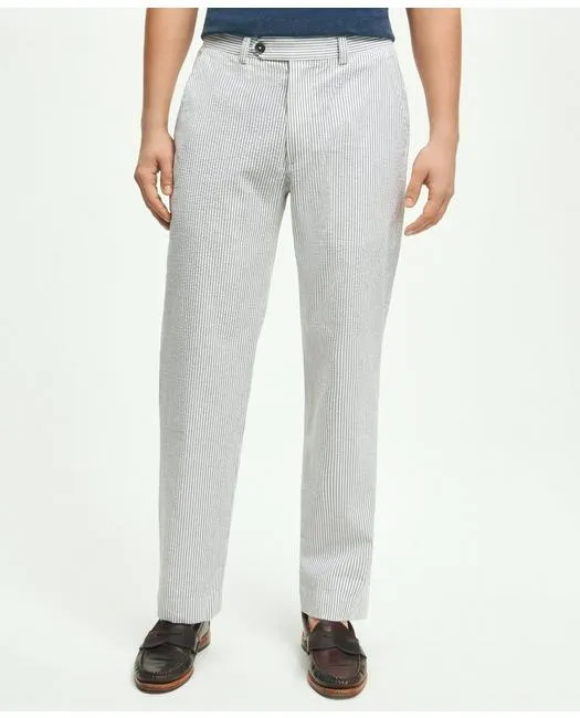 Brooks Brothers Men's Clark Straight-Fit Washed Stretch Cotton Seersucker Pants Grey Brooks Brothers