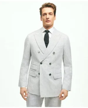 Brooks Brothers Men's Regent Fit Stretch Cotton Seersucker Double-Breasted Suit Jacket Grey Brooks Brothers