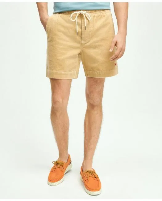 Brooks Brothers Men's Stretch Cotton Drawstring Friday Corduroy Shorts Pants Beige Brooks Brothers