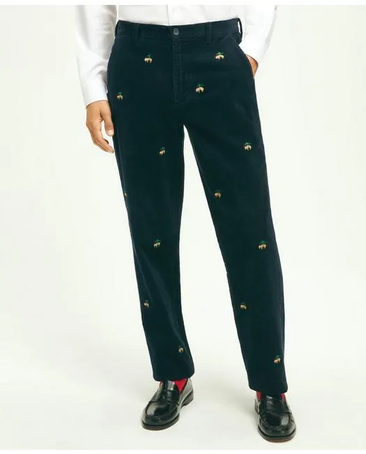 Brooks Brothers Men's Stretch Cotton Holiday Fleece Corduroy Pants Navy Brooks Brothers