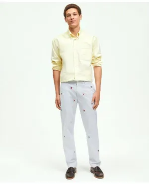 Brooks Brothers Men's Stretch Cotton Seersucker Flag Embroidered Chino Pants Blue Brooks Brothers