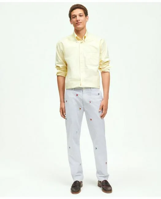 Brooks Brothers Men's Stretch Cotton Seersucker Flag Embroidered Chino Pants Blue Brooks Brothers