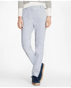 Brooks Brothers Women's Striped Stretch Cotton Seersucker Pants Blue/White Brooks Brothers