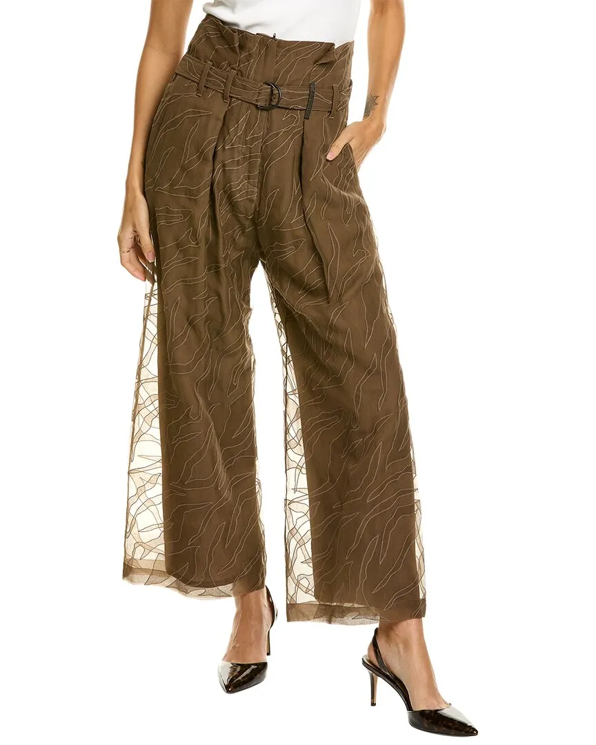 Brunello Cucinelli Embroidered Silk Pant