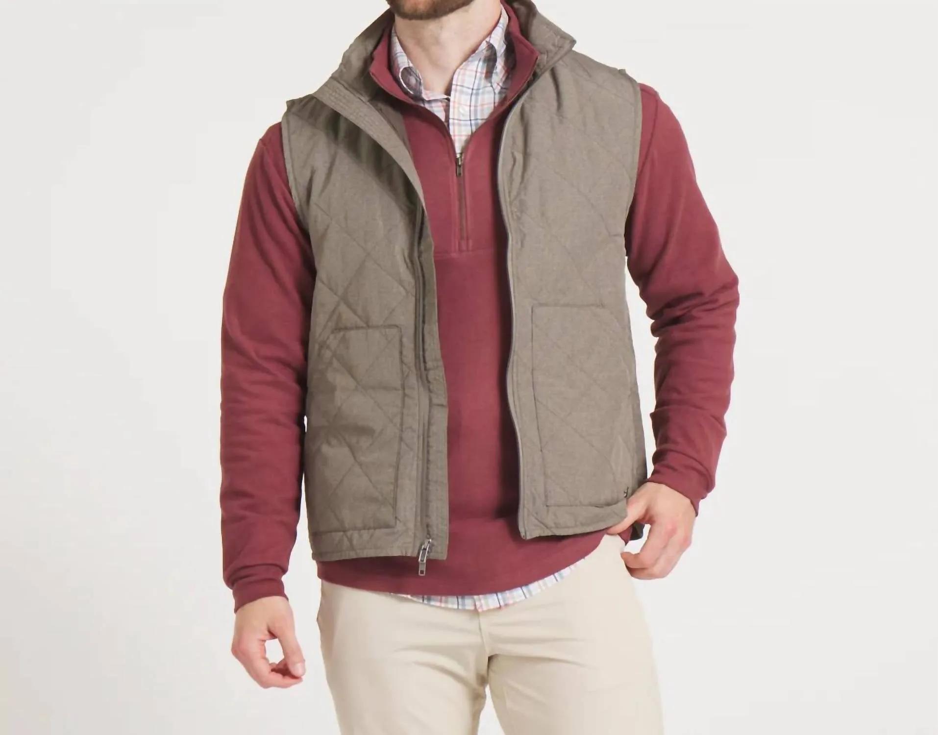 Bryson Ripstop Quilted Vest In Stone Brown