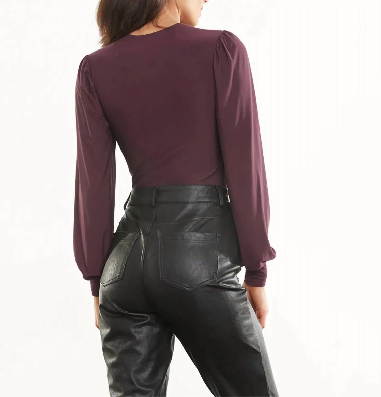 Butter Balloon Sleeve Bodysuit In Eggplant