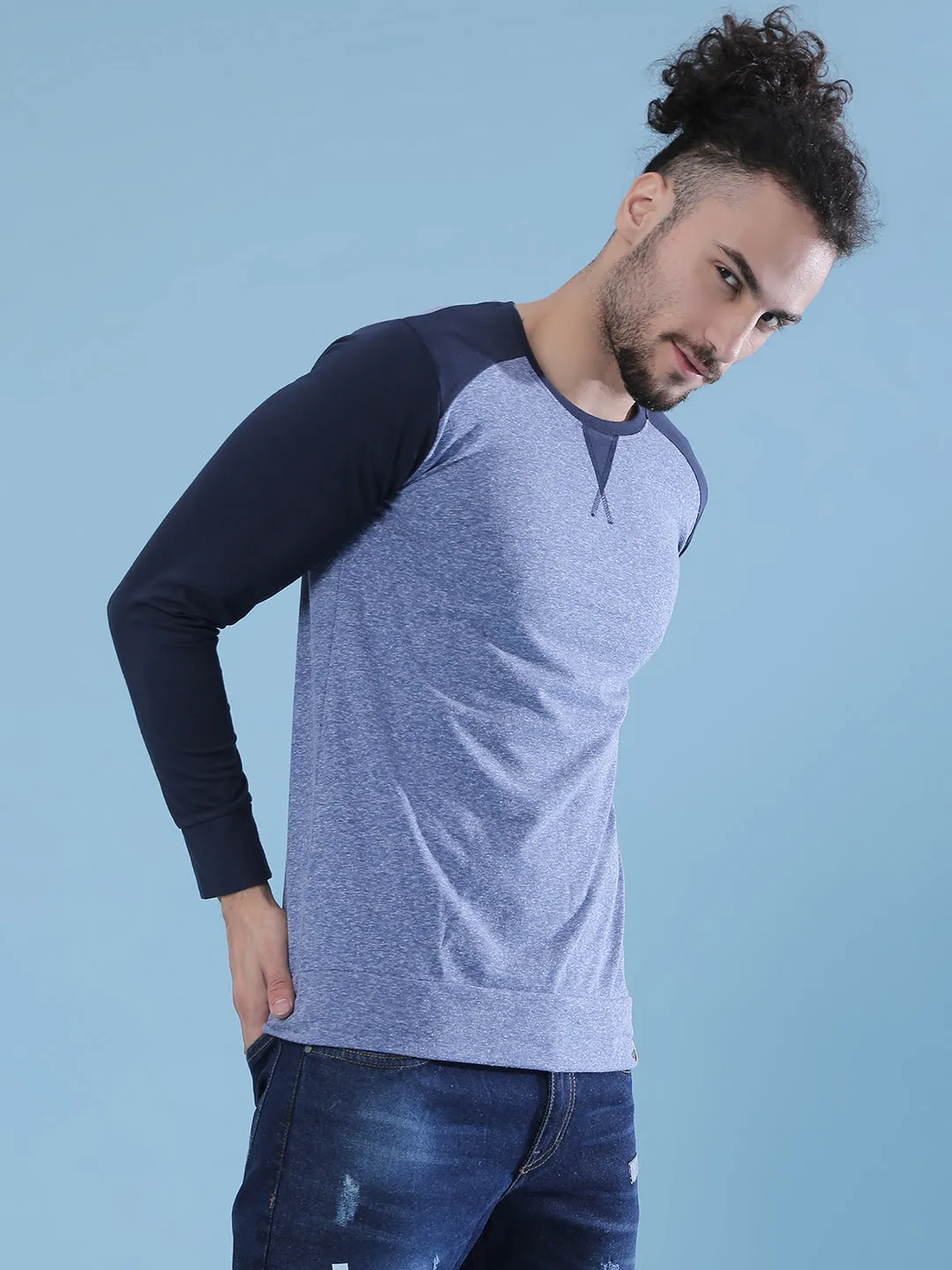Campus Sutra Colorblock Men's Round Neck Black T-Shirt