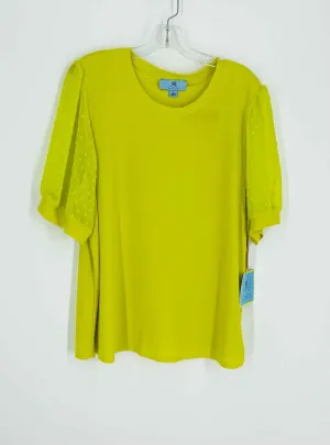 CeCe Size XL Chartreuse Puff Sleeve Swiss Dot Tops Top-Short Sleeve