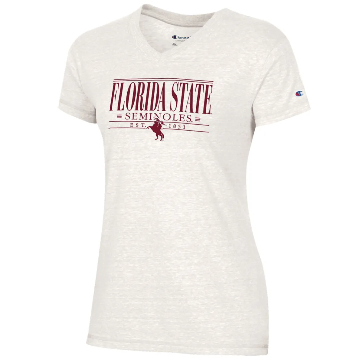 Champion Women's Florida State Seminoles/Unconquered Silhouette Short Sleeve Tri-blend V-neck T-shirt - Alabaster White Champion Clothing Women