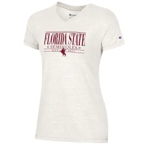 Champion Women's Florida State Seminoles/Unconquered Silhouette Short Sleeve Tri-blend V-neck T-shirt - Alabaster White Champion Clothing Women
