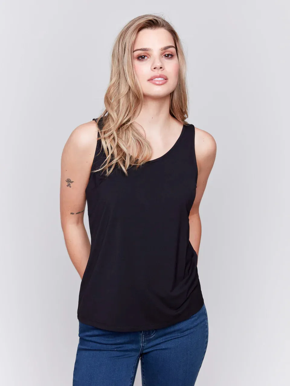 CHARLIE B REVERSIBLE BAMBOO VISCOSE TANK - BLACK
