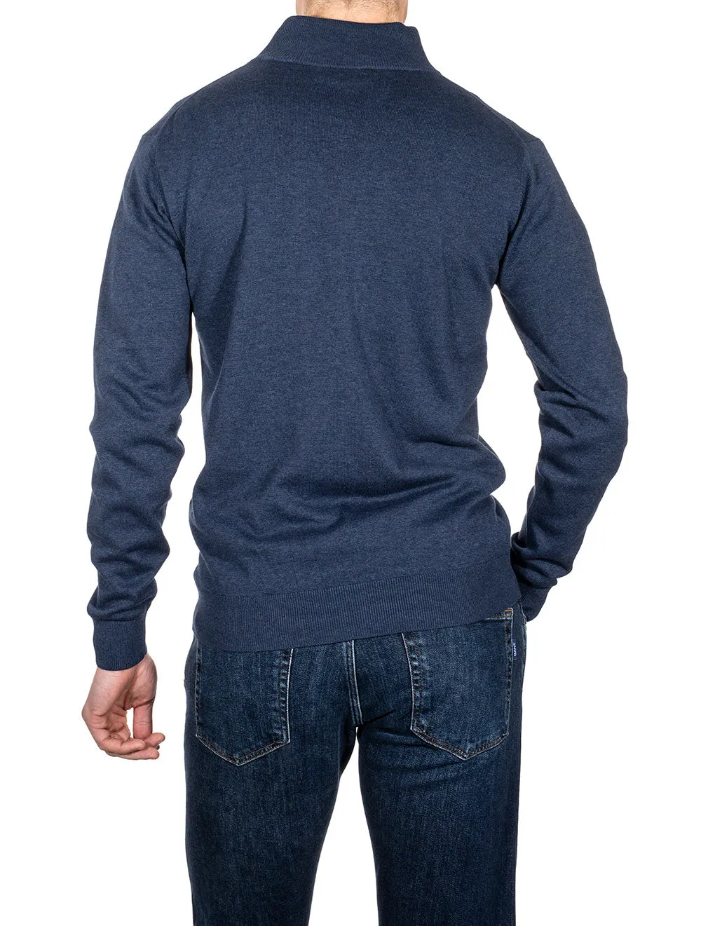 Classic Cotton Half-Zip Sweater Dark Jeansblue Melange
