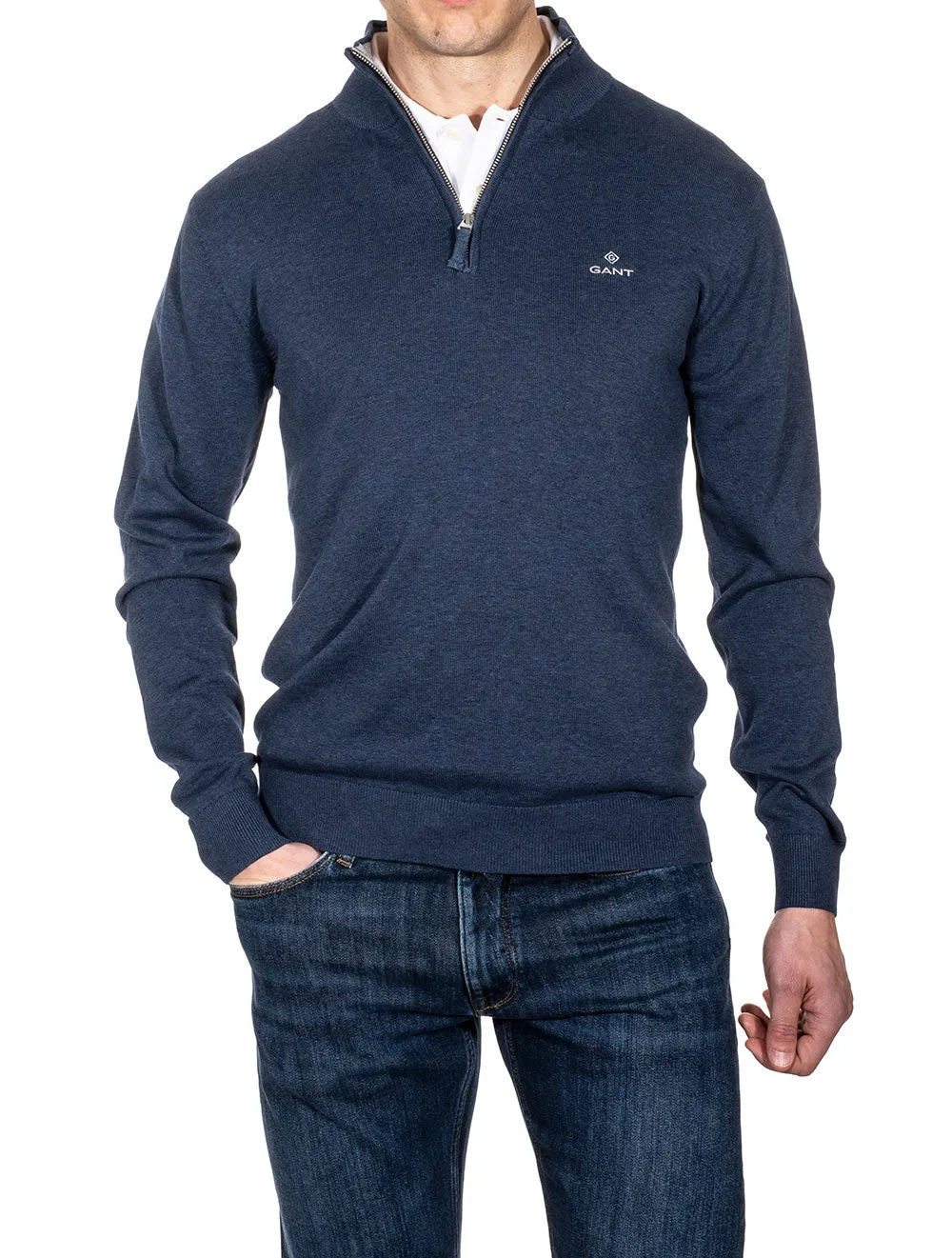 Classic Cotton Half-Zip Sweater Dark Jeansblue Melange