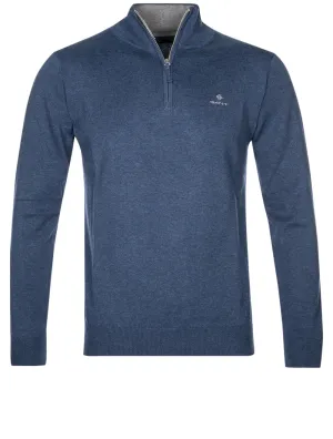 Classic Cotton Half-Zip Sweater Dark Jeansblue Melange