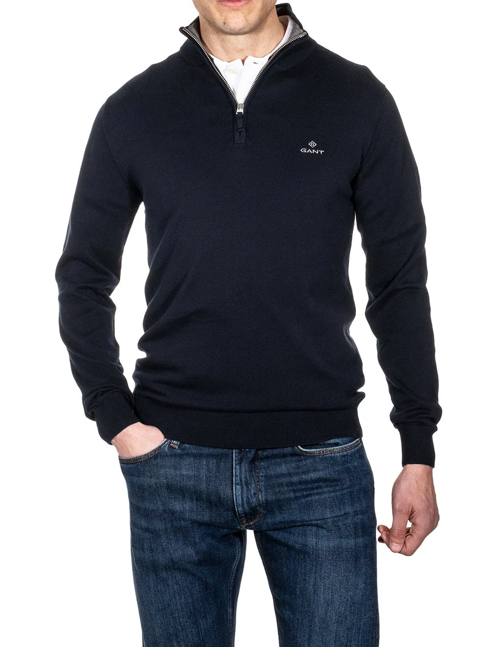 Classic Cotton Half-Zip Sweater Evening Blue