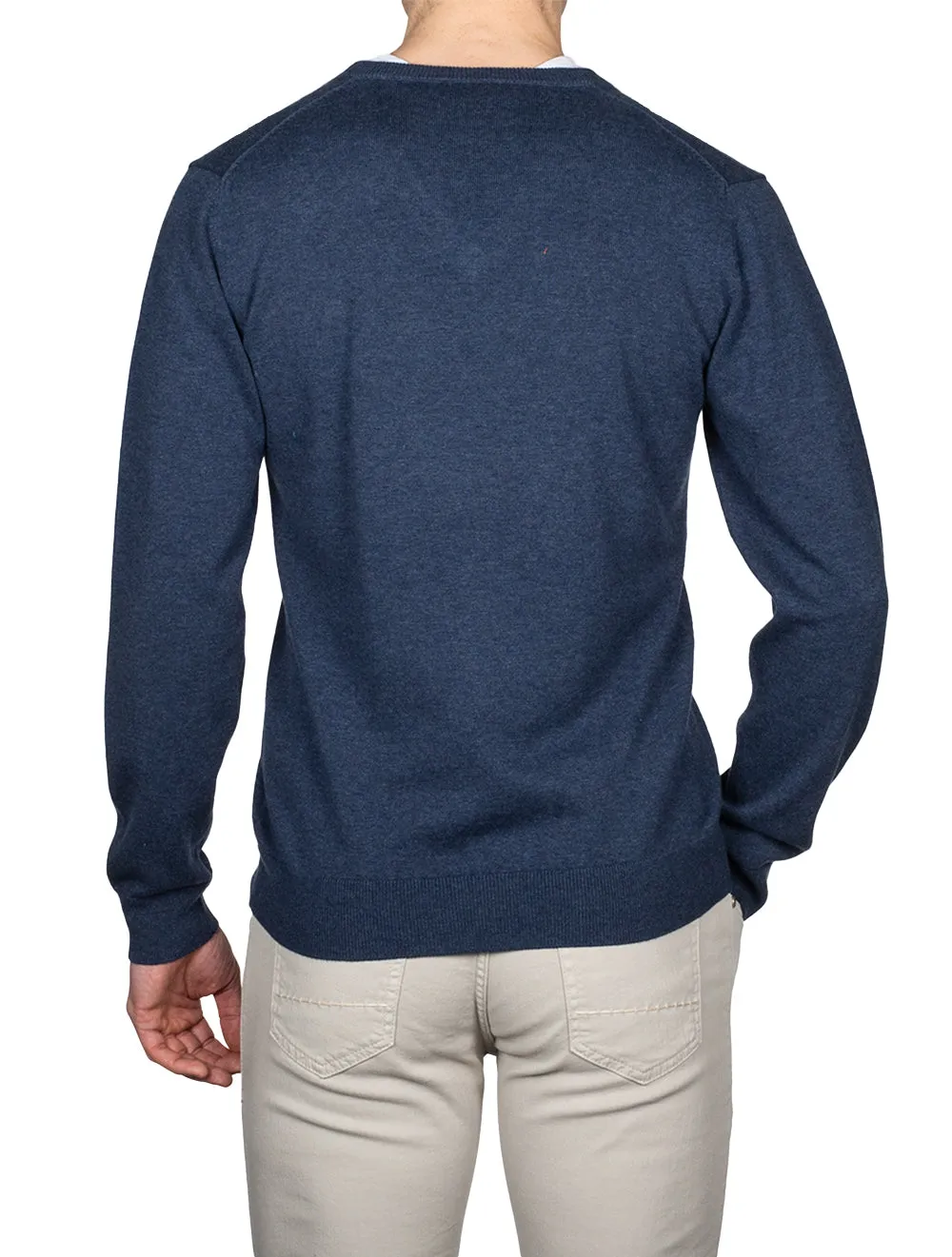 Classic Cotton V-Neck Dark Jeansblue Melange