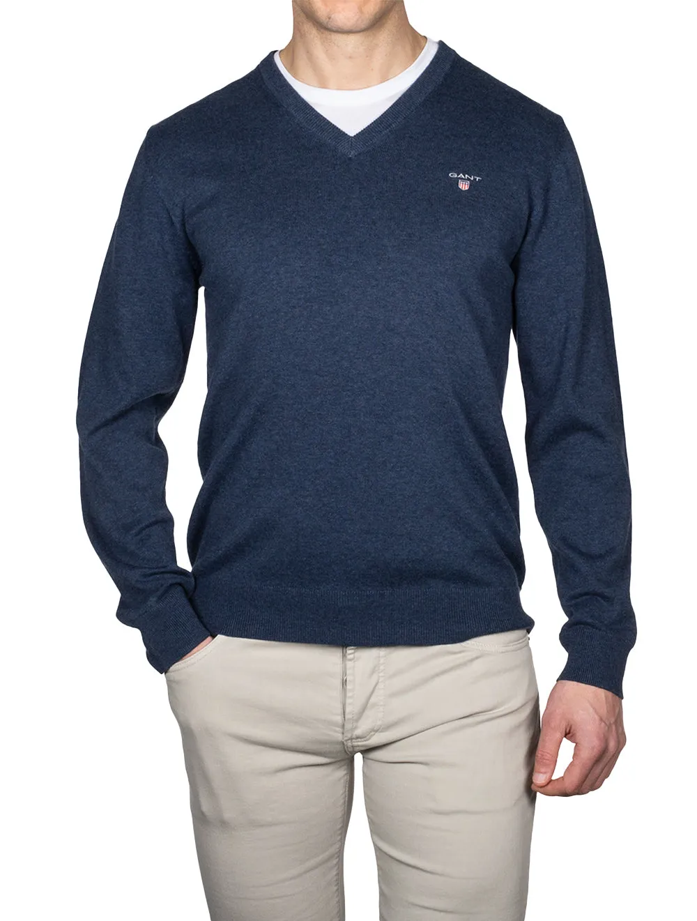 Classic Cotton V-Neck Dark Jeansblue Melange