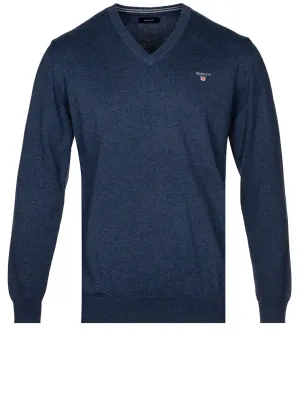 Classic Cotton V-Neck Dark Jeansblue Melange