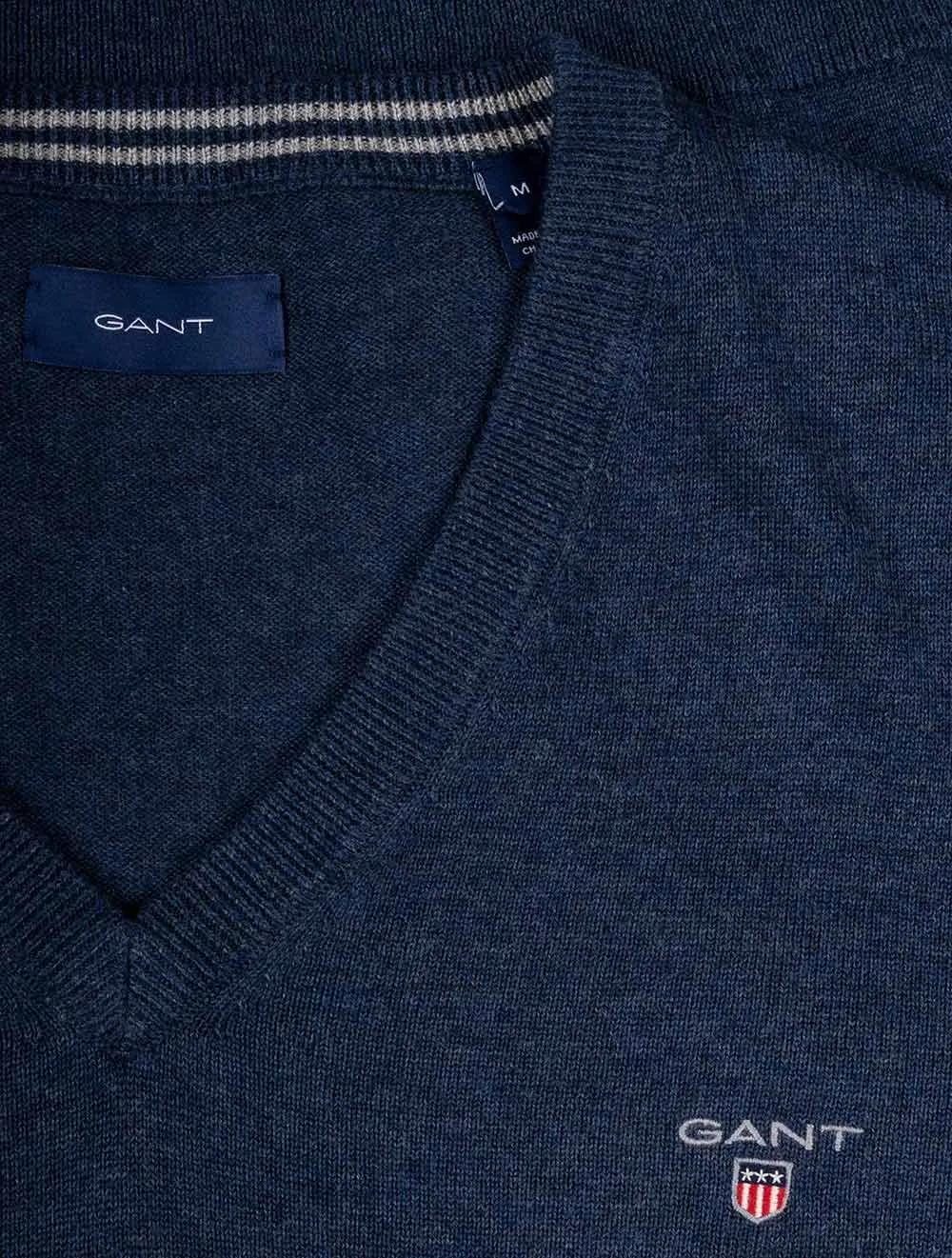 Classic Cotton V-Neck Dark Jeansblue Melange