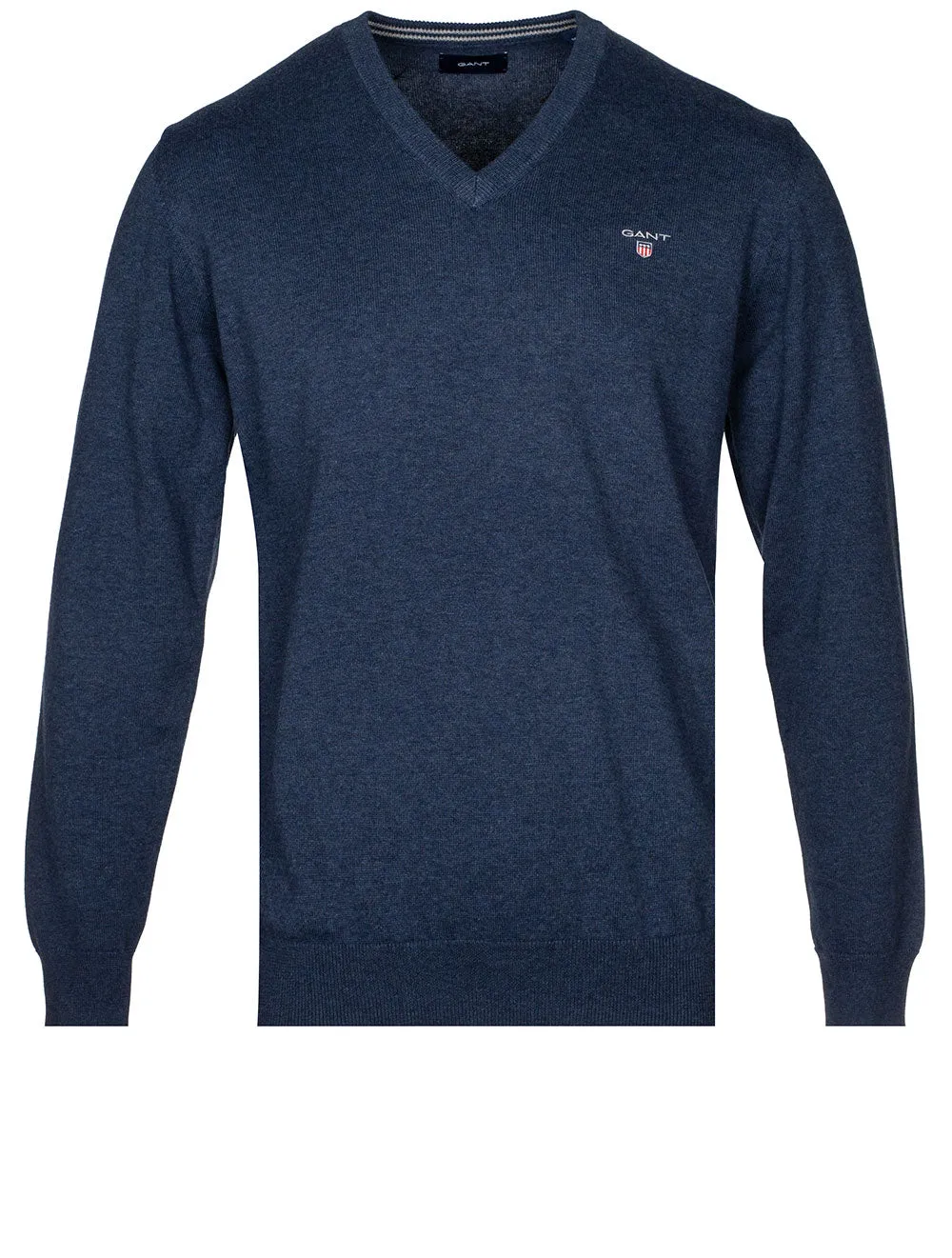 Classic Cotton V-Neck Dark Jeansblue Melange