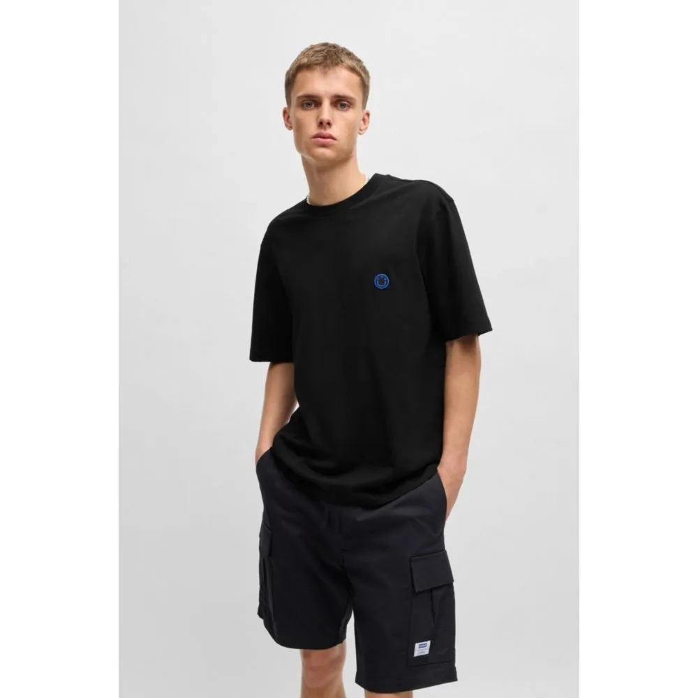 Cotton-jersey T-shirt with HAPPY HUGO logo