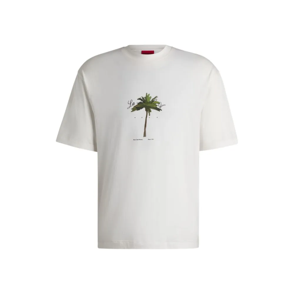 Cotton-jersey T-shirt with palm-tree print