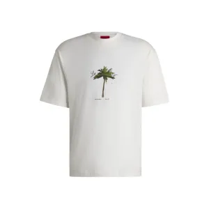 Cotton-jersey T-shirt with palm-tree print