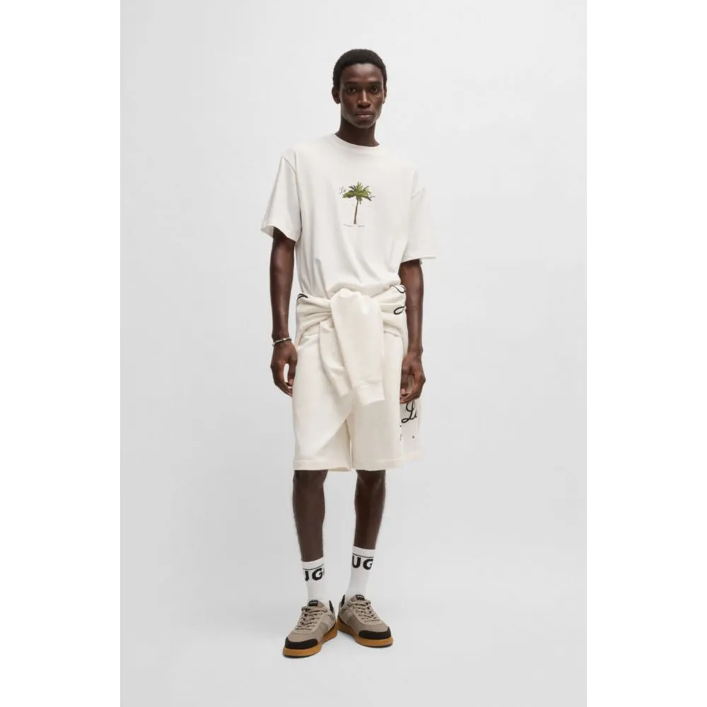 Cotton-jersey T-shirt with palm-tree print