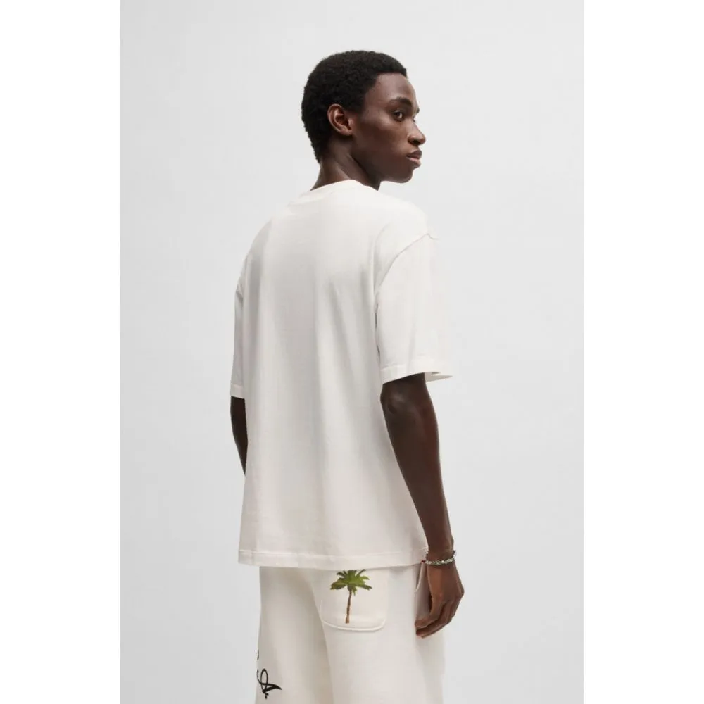 Cotton-jersey T-shirt with palm-tree print