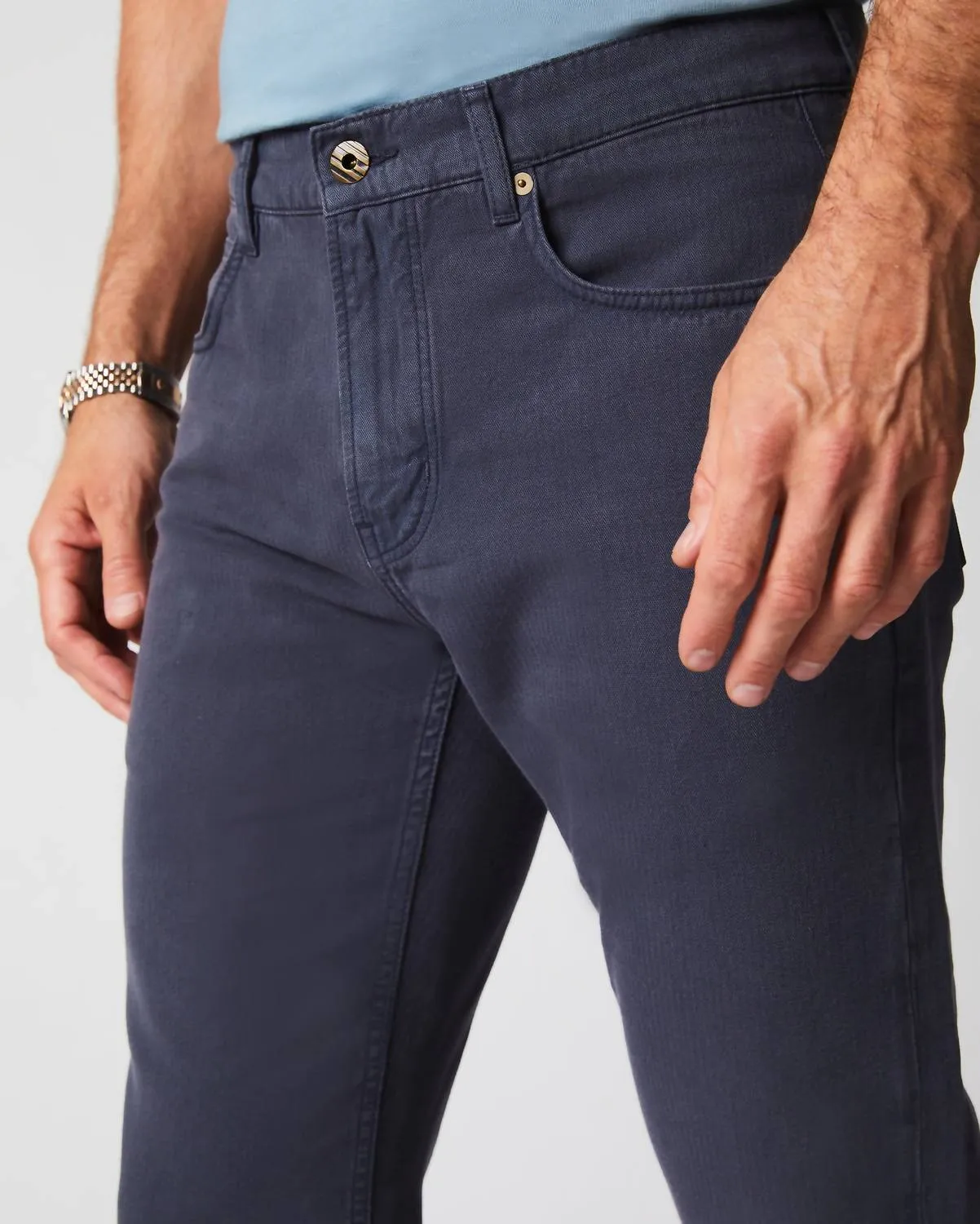 Cotton Linen 5 Pocket Pants In Carbon Blue