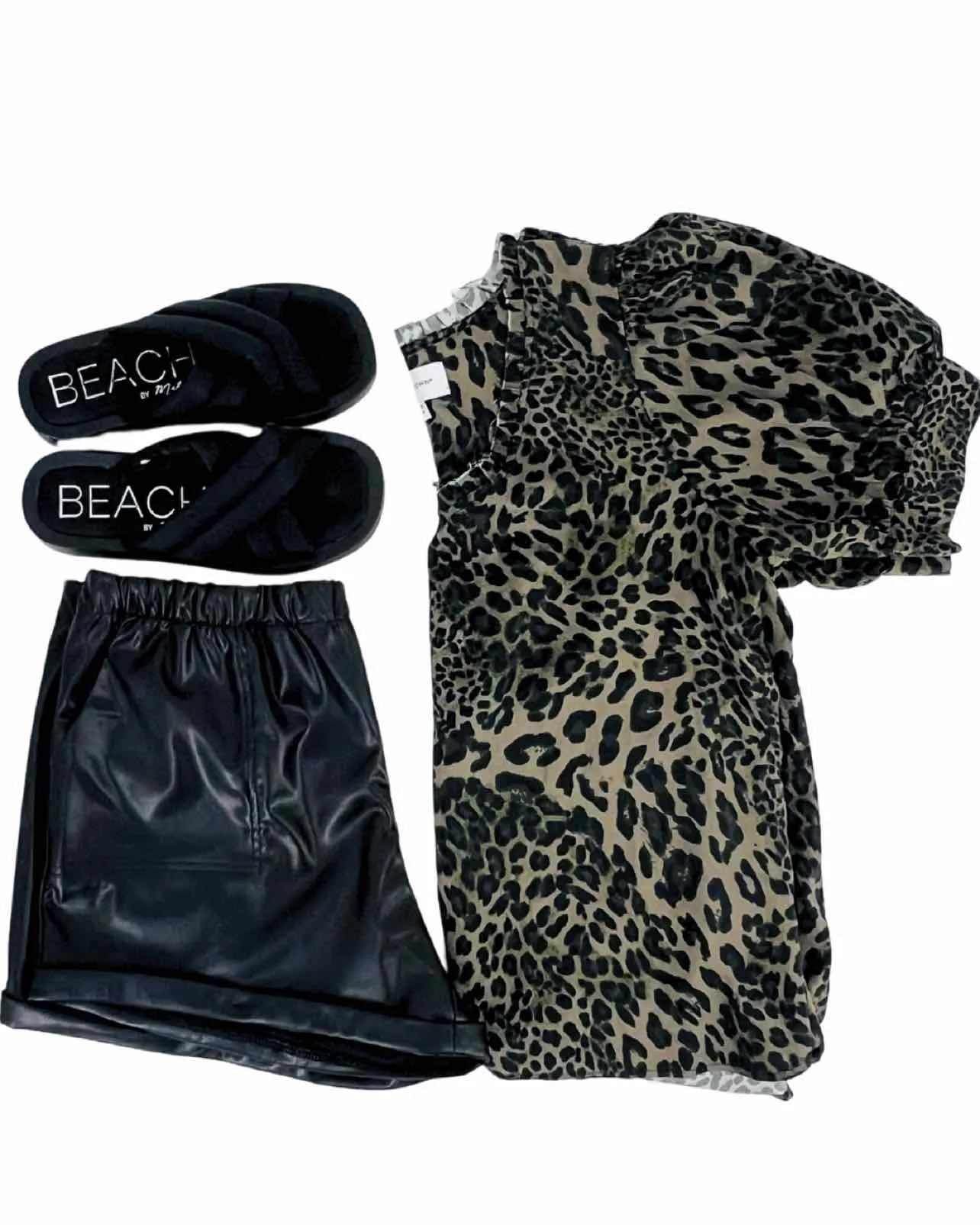 Dear John Size XL Olive/Black Animal Print Puff Sleeve Tops Top-Short Sleeve