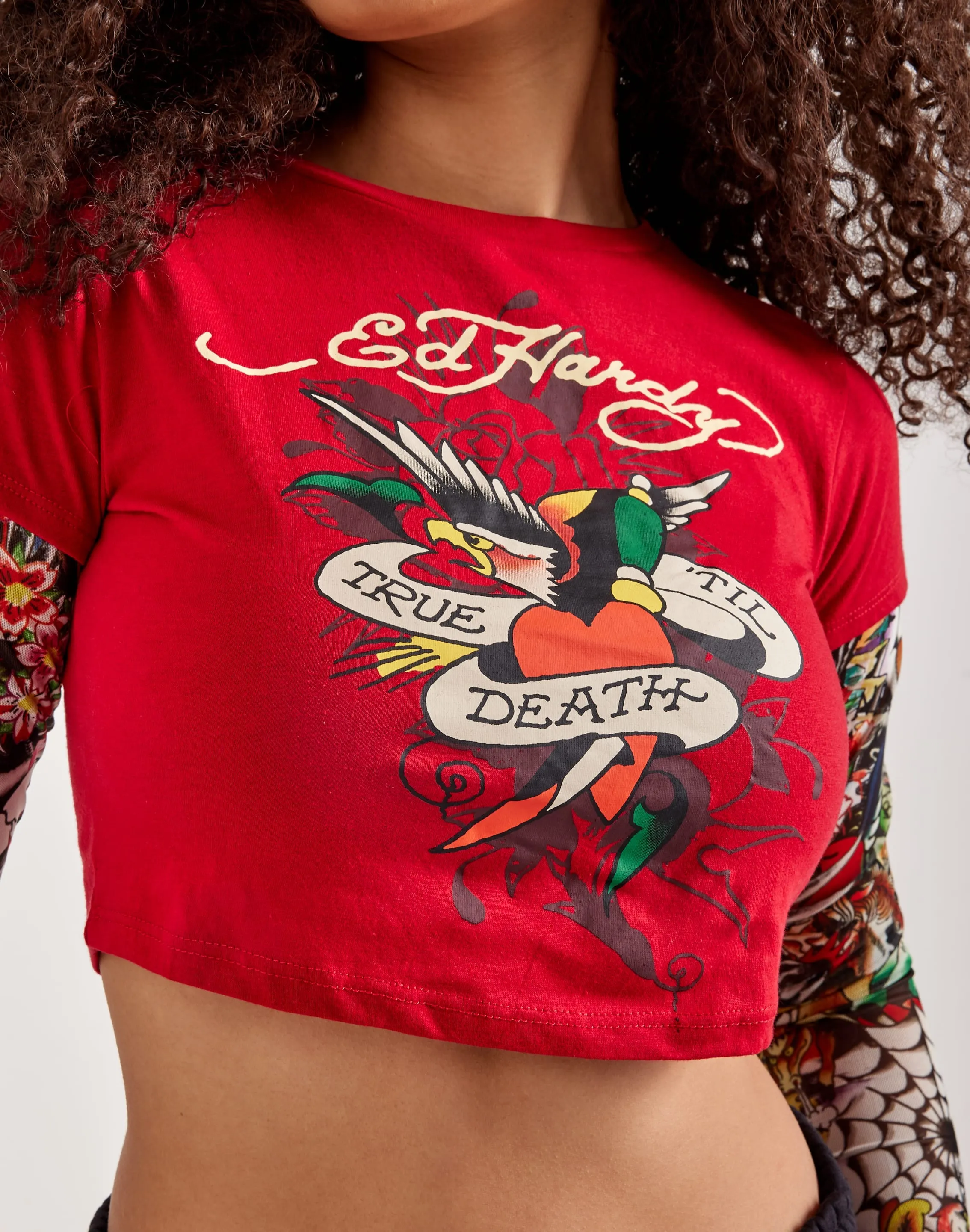 Ed Hardy Mesh True Eagle Tattoo Long-Sleeve Top