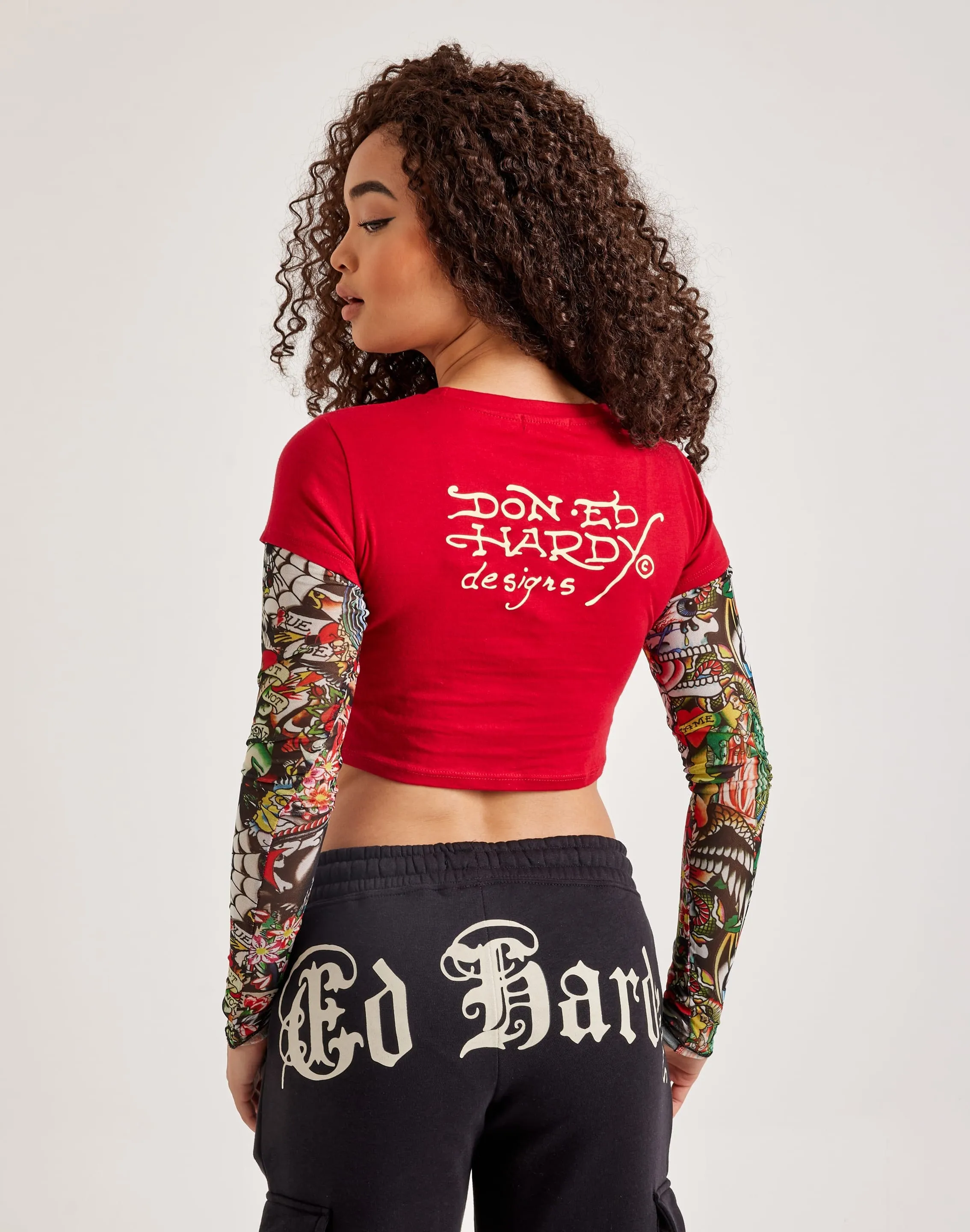 Ed Hardy Mesh True Eagle Tattoo Long-Sleeve Top