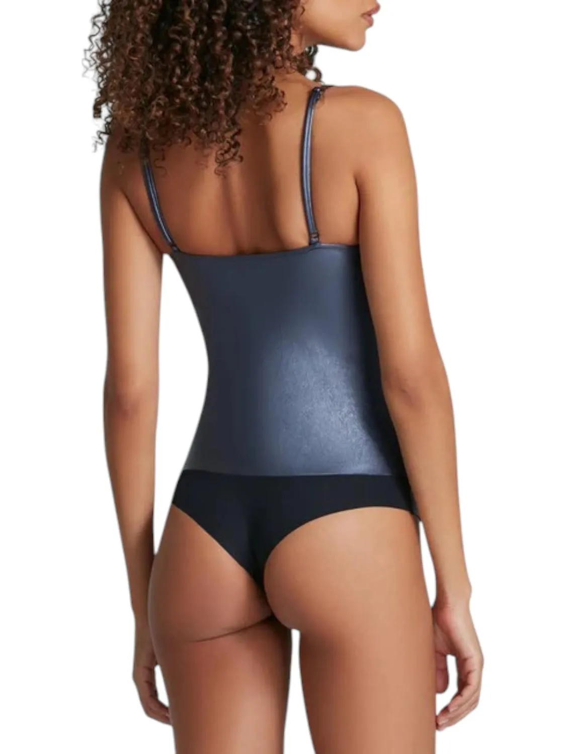 Faux Leather Cami Bodysuit In Galaxy