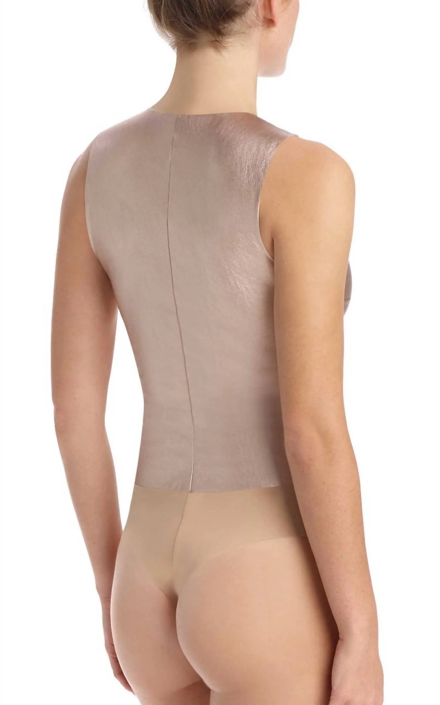 Faux Leather Deep-V Bodysuit In Rose Gold
