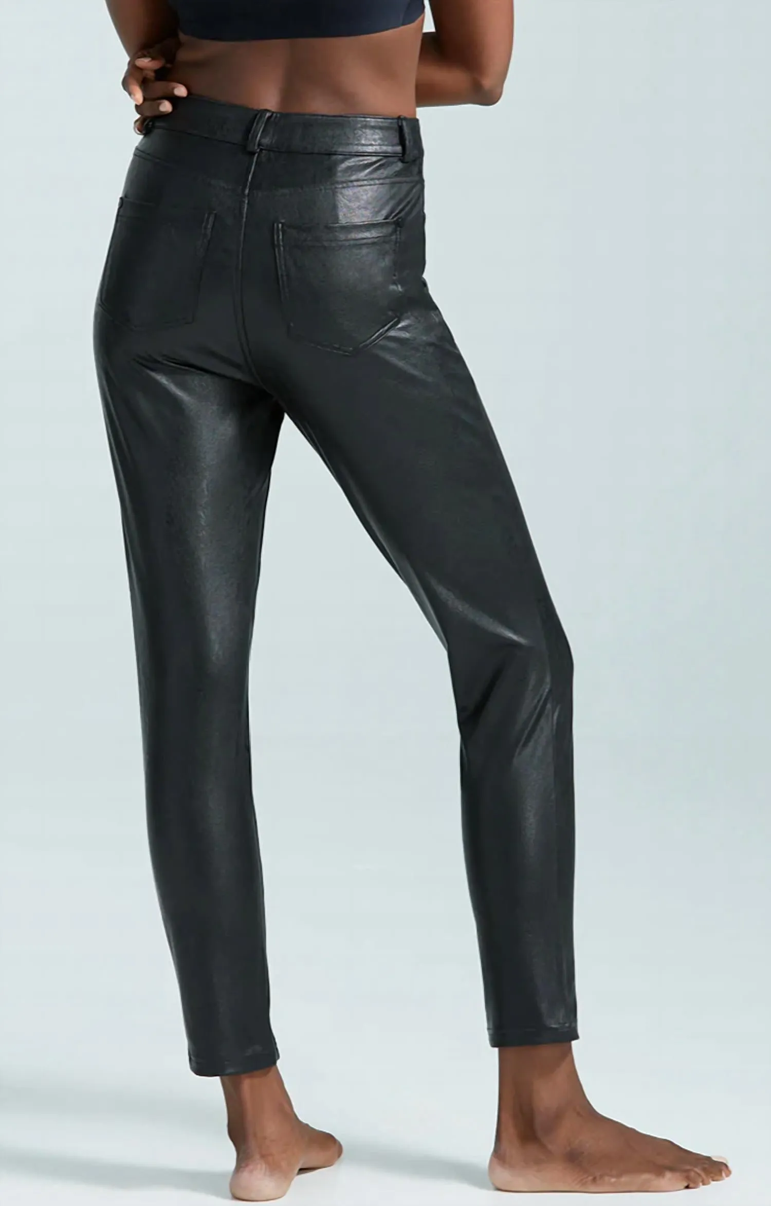 Faux Leather Five Pocket Pant In Black