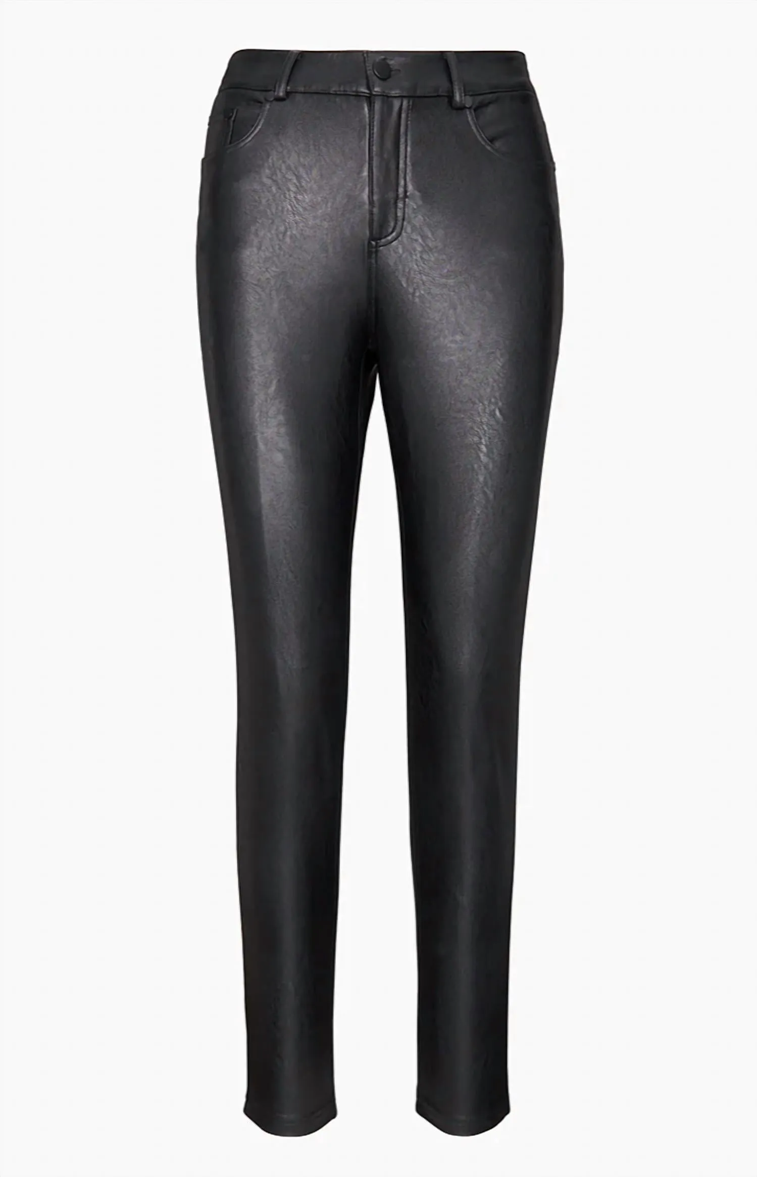 Faux Leather Five Pocket Pant In Black