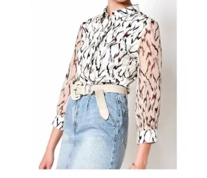 Feather Pia 3/4 Blouse In White/multi
