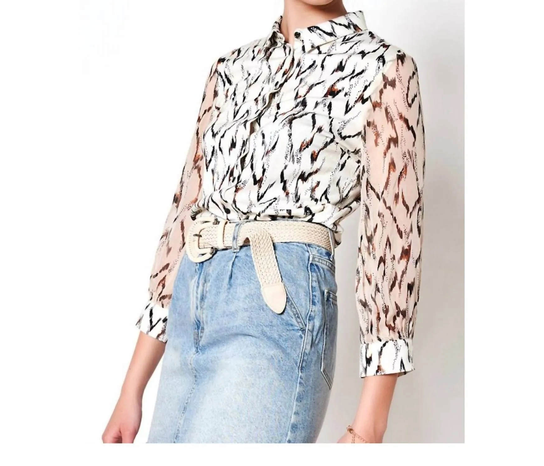 Feather Pia 3/4 Blouse In White/multi