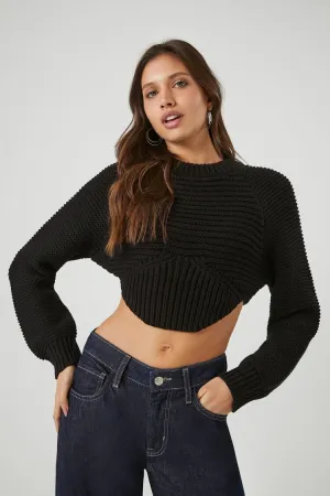 Forever 21 Knit Women's Cropped Curved-Hem Sweater Black Forever 21