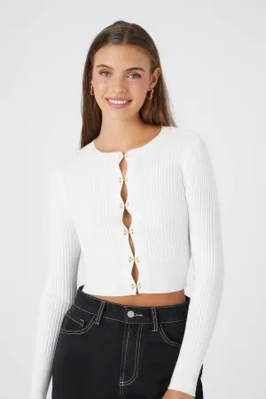 Forever 21 Knit Women's Cropped Hook-and-Eye Sweater White Forever 21