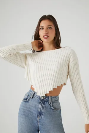 Forever 21 Knit Women's Ribbed Sharkbite Cropped Sweater Vanilla Forever 21